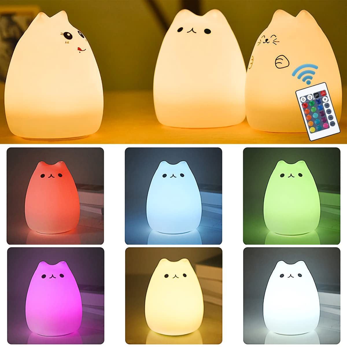 Rechargeable Remote Control Cat Night Light – Soft Silicone, Cute & Cozy for Kids