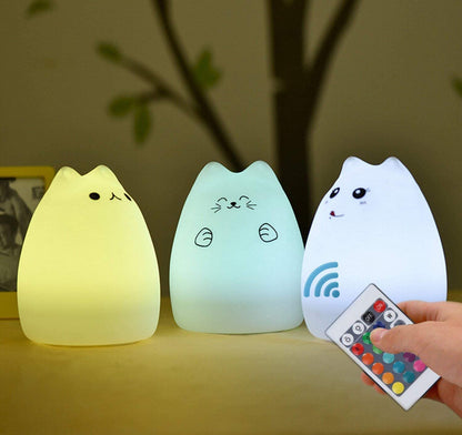 Rechargeable Remote Control Cat Night Light – Soft Silicone, Cute & Cozy for Kids